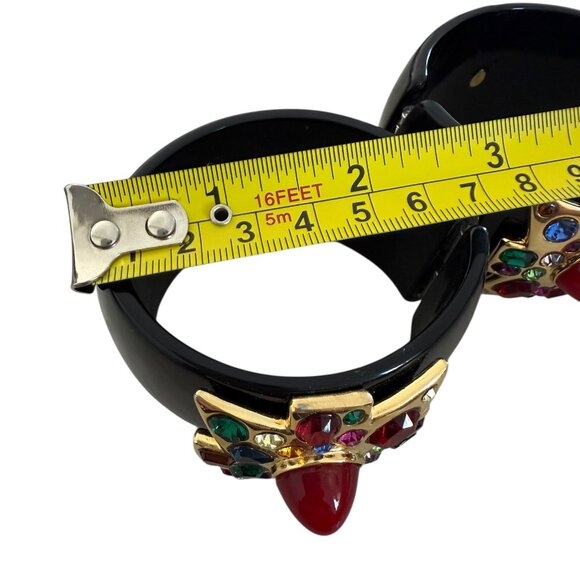 SET OF TWO Kenneth Jay Lane Large Ruby Center Black Maltese Cross Cuff bracelet - Picture 3 of 11